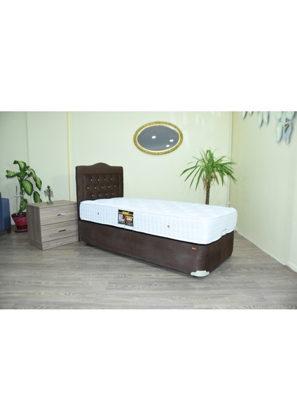 Baza Taytüy Kahverenk Model Silin Kapiton Başlık Metal Fırın Boya Ort Pamuk Yatak 90*190CM Elyapım
