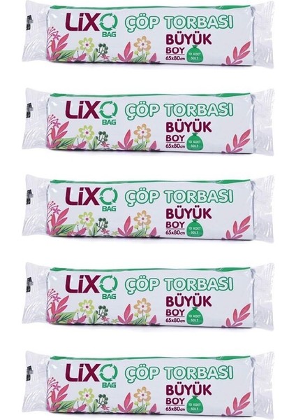Lixo Büyük Boy Çöp Poşeti 65x80 Cm 10 Lu Rulo 5 Paket Mavi