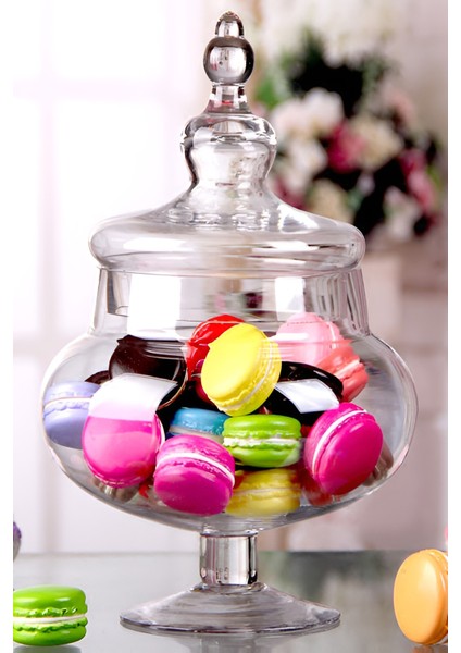 Ayaklı Kapaklı Cam Drajelik Kurabiyelik Kavanoz Fanus Şekerlik 32 cm