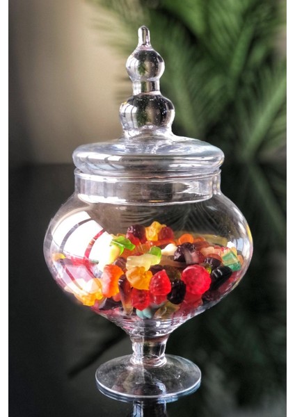 Ayaklı Kapaklı Cam Drajelik Kurabiyelik Kavanoz Fanus Şekerlik 32 cm fiyatları