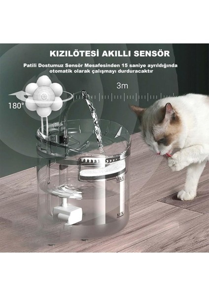 Hareket Sensörlü Kedi Köpek Için Sessiz Şeffaf Otomatik Su Pınarı Su Çeşmesi Su Sebili (Yurt Dışından)