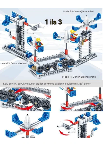 Yaratıcı Yapı Taşları 3'ü 1 Arada Mühendislik Yapı Taşları Mekanik Dişli Teknolojisi Çocuk Yapı Yapı Taşı Seti Oyuncaklar (Yurt Dışından)