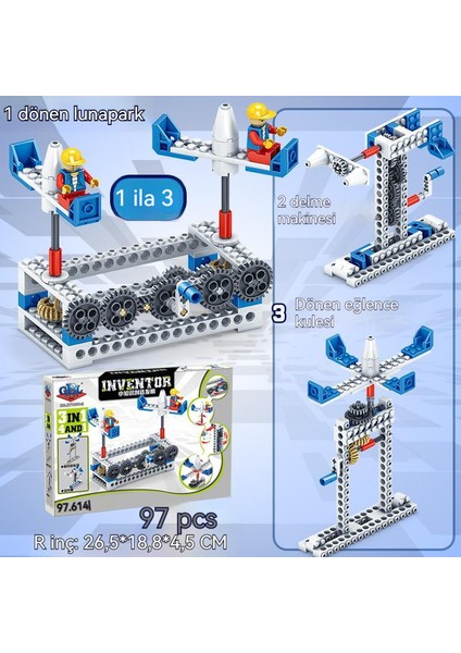 Yaratıcı Yapı Taşları 3'ü 1 Arada Mühendislik Yapı Taşları Mekanik Dişli Teknolojisi Çocuk Yapı Yapı Taşı Seti Oyuncaklar (Yurt Dışından)