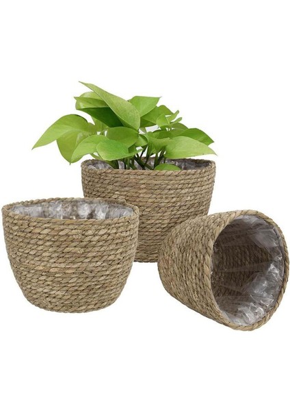 Dokuma Rattan Doğal Bitki Sepeti Astar Ekici Tencere Saksı Ev Dekor 18X15X13 cm Küçük (Yurt Dışından)