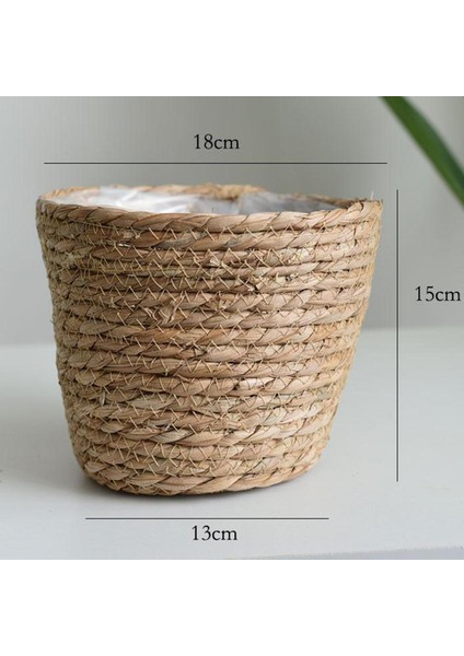 Dokuma Rattan Doğal Bitki Sepeti Astar Ekici Tencere Saksı Ev Dekor 18X15X13 cm Küçük (Yurt Dışından)