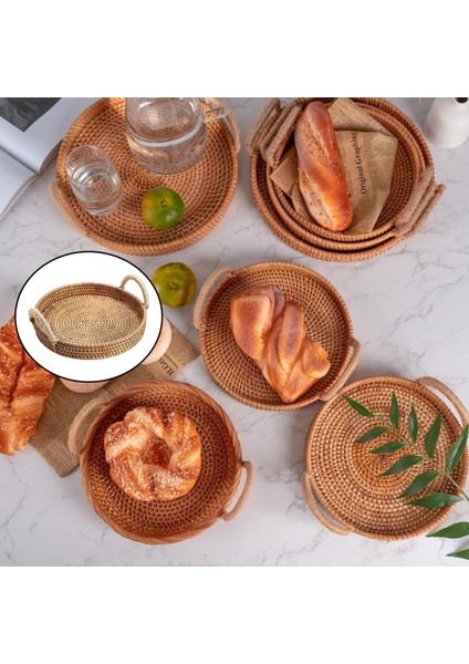 El Dokuması Hasır Servis Sepeti Kek Için Kulplu Sepet Ev Dekoru Yuvarlak Kol L (Yurt Dışından) modelleri
