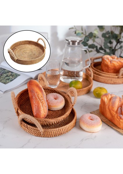 El Dokuması Hasır Servis Sepeti Kek Için Kulplu Sepet Ev Dekoru Yuvarlak Kol L (Yurt Dışından) fırsatları