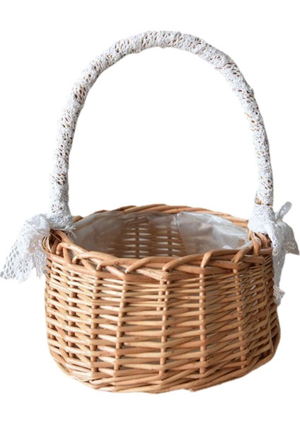 Rustik Rattan Depolama Sepeti Piknik Düğün Çiçek Hasır Kapalı Dış Mekan M (Yurt Dışından)