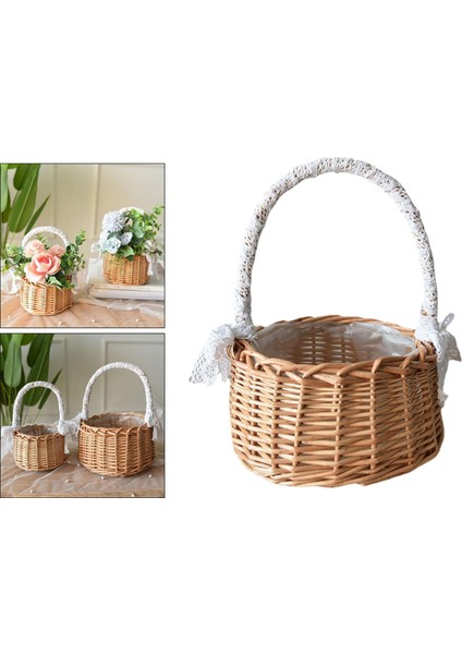 Rustik Rattan Depolama Sepeti Piknik Düğün Çiçek Hasır Kapalı Dış Mekan M (Yurt Dışından)