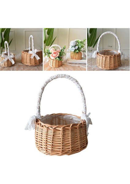 Rustik Rattan Depolama Sepeti Piknik Düğün Çiçek Hasır Kapalı Dış Mekan M (Yurt Dışından)
