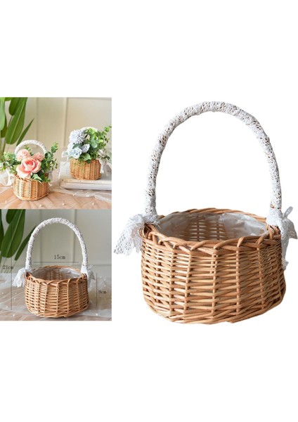 Rustik Rattan Depolama Sepeti Piknik Düğün Çiçek Hasır Kapalı Dış Mekan M (Yurt Dışından)