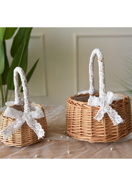 Rustik Rattan Depolama Sepeti Piknik Düğün Çiçek Hasır Kapalı Dış Mekan M (Yurt Dışından)