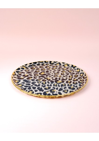 Leopar Wavy Altın Yaldızlı Cam Tepsi