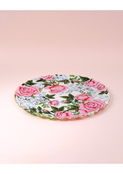 Roseline Krem Altın Yaldızlı Cam Tepsi