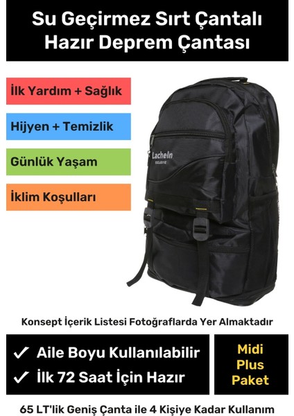 Midi Plus Paket Tam Kapsamlı Hazır Deprem Çantası Için Ilk Yardım Acil Durum Seti 3 4 5 Kişilik En Iyi Büyük Çanta Afad Akut Yaşam Kiti