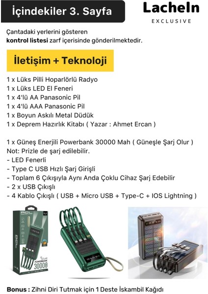 Lüks Premium Solar Paket Tam Kapsamlı Hazır Deprem Çantası Ilk Yardım Seti Afad Akut Için 3 4 5 Kişilik  Acil Durum Yaşam Kiti