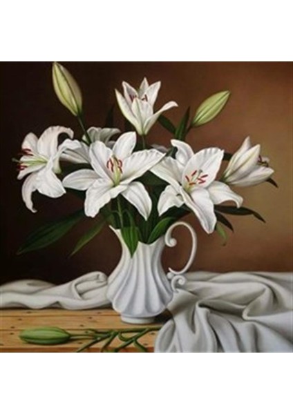 Beyaz Zambaklar Pixart Sanat Elmas Mozaik Tablo Diamond Türkiye 53*53