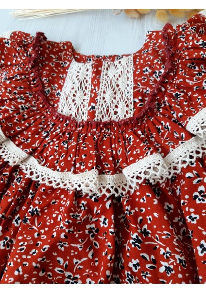 Hardal Çiçekli Dantel Detaylı Elbise fiyatları