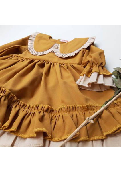 Hardal Kız Bebek Bebe Yaka Fırfırlı Elbise fiyatları