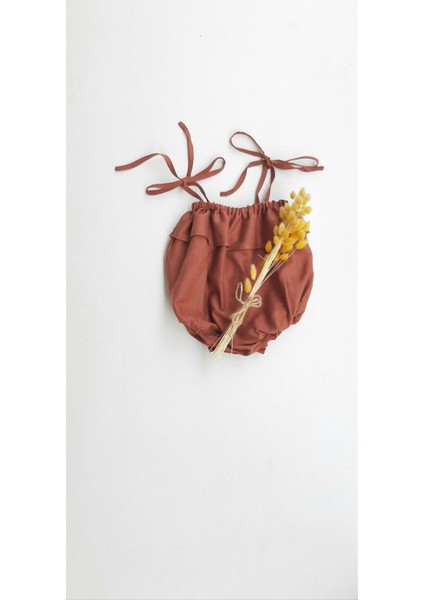 Kız Bebek Pembe Keten İp Askılı Şort