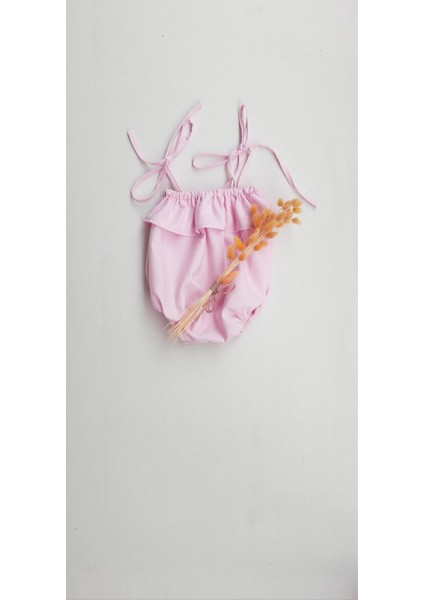 Kız Bebek Pembe Keten İp Askılı Şort