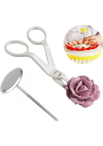 Pasta Şeker Hamuru Gül Yapım Seti 2li Çivi Rus Duyu + Çiçek Makası Çivi Pasta Gül Yapım Aparatı