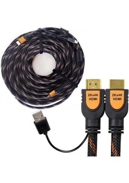 Hdmı 2k 4K Örgülü Gold Kaplama Hdmı Kablosu +Usb Güç Hdmı 25 Metre modelleri