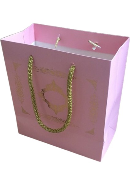 Karton Hediye Çantası Gold Saray Desenli 20X20X10 cm (10 Adet) Pembe