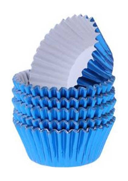 Metalik Folyo Cupcake Kalıbı Muffin Pet Kapsül No:1 (150 Adet) Saks Mavi