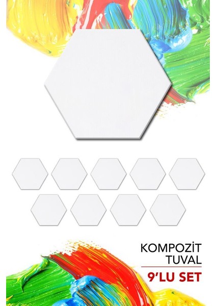 30X35 cm Pres Kompozit Altıgen Tuval 9'lu Set