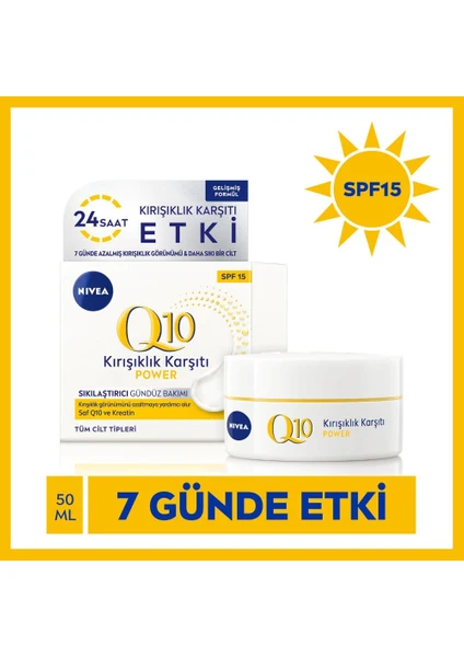 NIVEA Q10 Power Kırışık Gündüz Yüz Bakım Kremi; 50 ml; SPF15 Güneş Koruması; Normal Cilt tipleri için; Nemlendirici;  Yüz Kremi