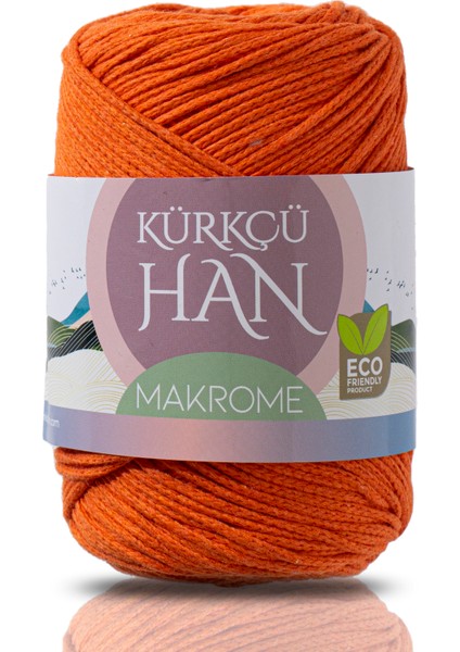 Premium Makrome Ipi 3mm 200gr 120m, %85 Rejenere Pamuk Örgü Ipi - Turuncu