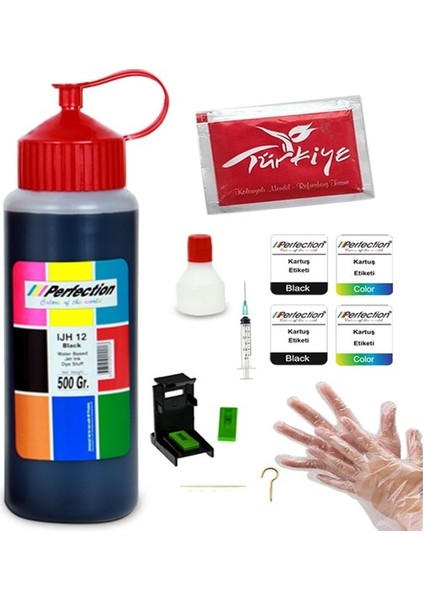 Hp 652, Hp 651, Hp 650 Uyumlu Kartuş Mürekkep Dolum Seti Black 500 ml