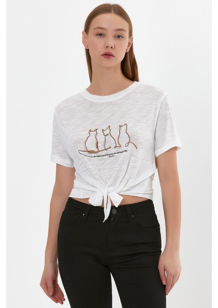 Baskılı Bağcıklı T-Shirt (B22-24300)
