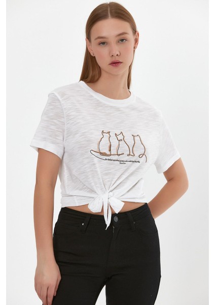 Baskılı Bağcıklı T-Shirt (B22-24300)