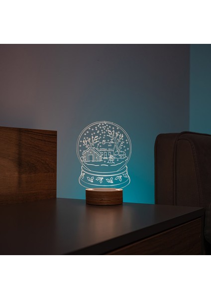Kış Masalı Karlı Ev LED Gece Lambası Ahşap Taban 7 Farklı Işık Renkli