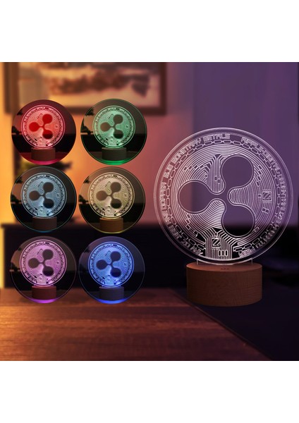 Ripple LED Masa Lambası Ahşap Taban 7 Farklı Işık Renkli