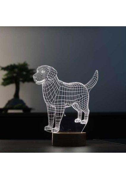 Golden Köpek LED Masa Lambası Ahşap Taban 7 Farklı Işık Renkli