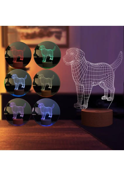 Golden Köpek LED Masa Lambası Ahşap Taban 7 Farklı Işık Renkli