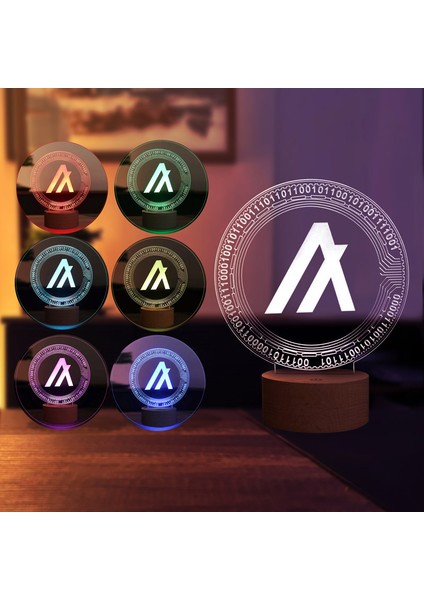 Algorand Algocoin LED Masa Lambası Ahşap Taban 7 Farklı Işık Renkli