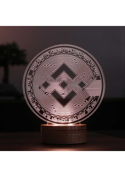 Bnb Binance LED Masa Lambası Ahşap Taban 7 Farklı Işık Renkli