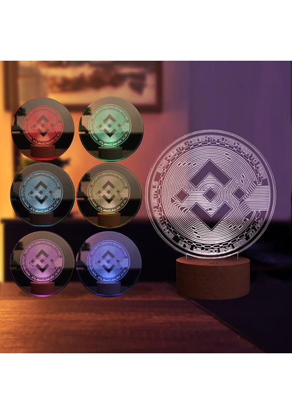 Bnb Binance LED Masa Lambası Ahşap Taban 7 Farklı Işık Renkli