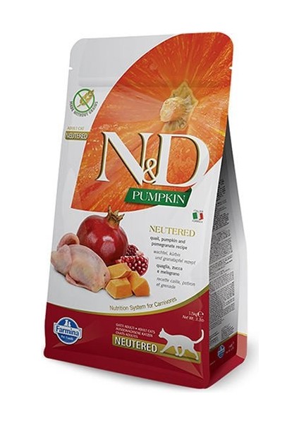 Balkabaklı Bıldırcın ve Narlı Kısırlaştırılmış Kedi Maması 1.5 kg