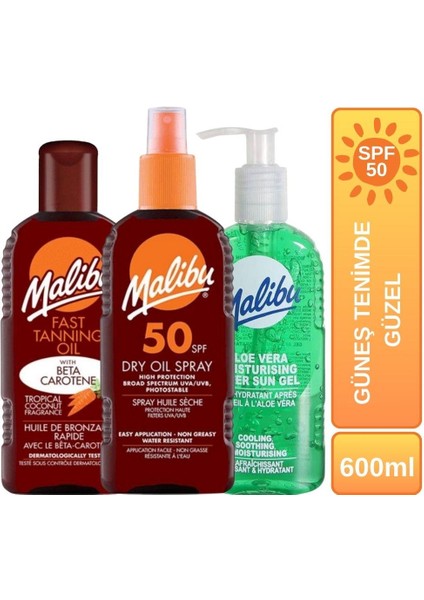 Dry Oil Sprey + Hızlı Bronzlaştırıcı + Güneş Sonrası Aloe Vera Güneş Tenimde Güzel SPF50 Set