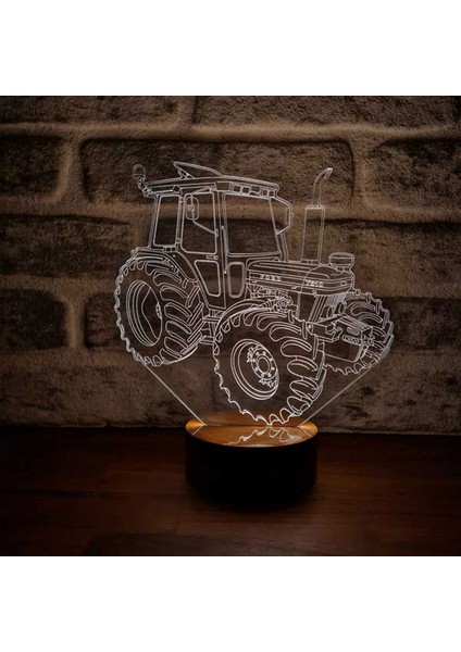 Traktör LED Masa Lambası Ahşap Taban 7 Farklı Işık Renkli