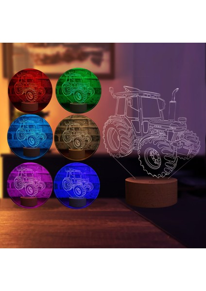 Traktör LED Masa Lambası Ahşap Taban 7 Farklı Işık Renkli fiyatları