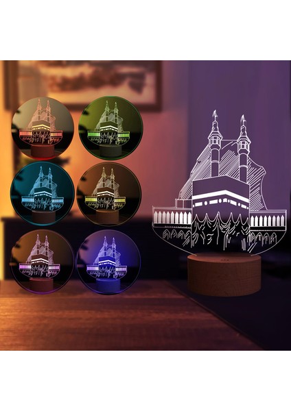 Kabe LED Gece Lambası Ahşap Taban 7 Farklı Işık Renkli