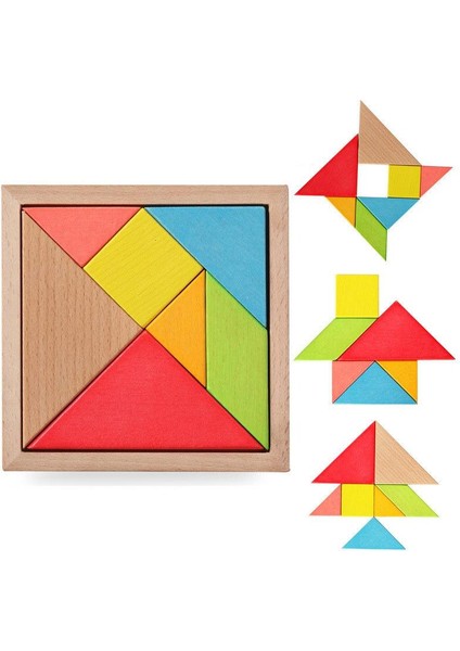 Wooden Toys Doğal Ahşap Eğitici Oyuncak 7 Parça Orta Tangram modelleri