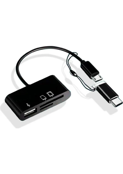 5256 Type-C Micro USB 3in1 Sd Micrsd Kart Okuyucu Otg Çevirici Kablosu