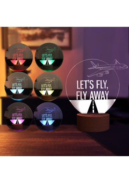 Let's Fly Lamba Tasarımı Ahşap Taban 7 Farklı Işık Renkli
